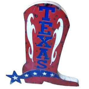 HAND BUILT &‎ PAINTED 3D Metal Texas Boot Western & Spur Outdoor Wall Décor 28"T